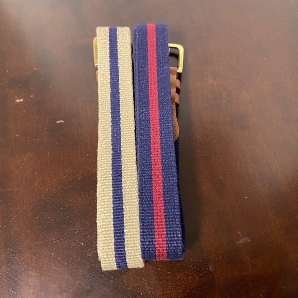 2 Vintage Coach Belt Unisex 36 Navy • Tan Natural Linen & Leather Brass - Picture 5 of 5